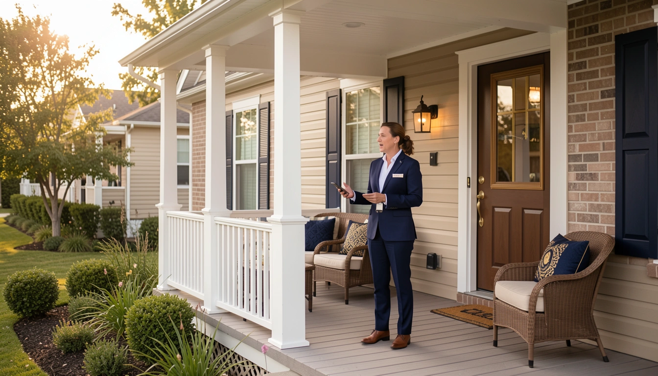 Powell Property Management representative speaking with a tenant at a rental home